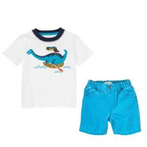 NWT Gymboree Dino Day Camp Rowboat Dino Tee & Blue Denim Shorts Size 2T